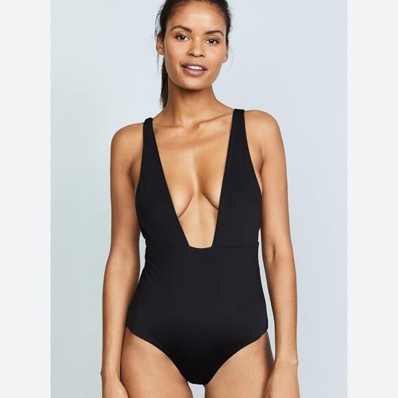 NEW Mara Hoffman Audrey Deep V-Neck One Piece Black Swimsuit - Picture 4 of 14